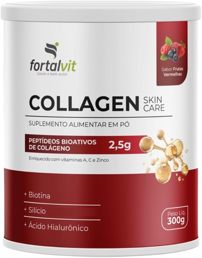 Melhor colágeno em pó Fortalvit Collagen Skin sabor frutas vermelhas