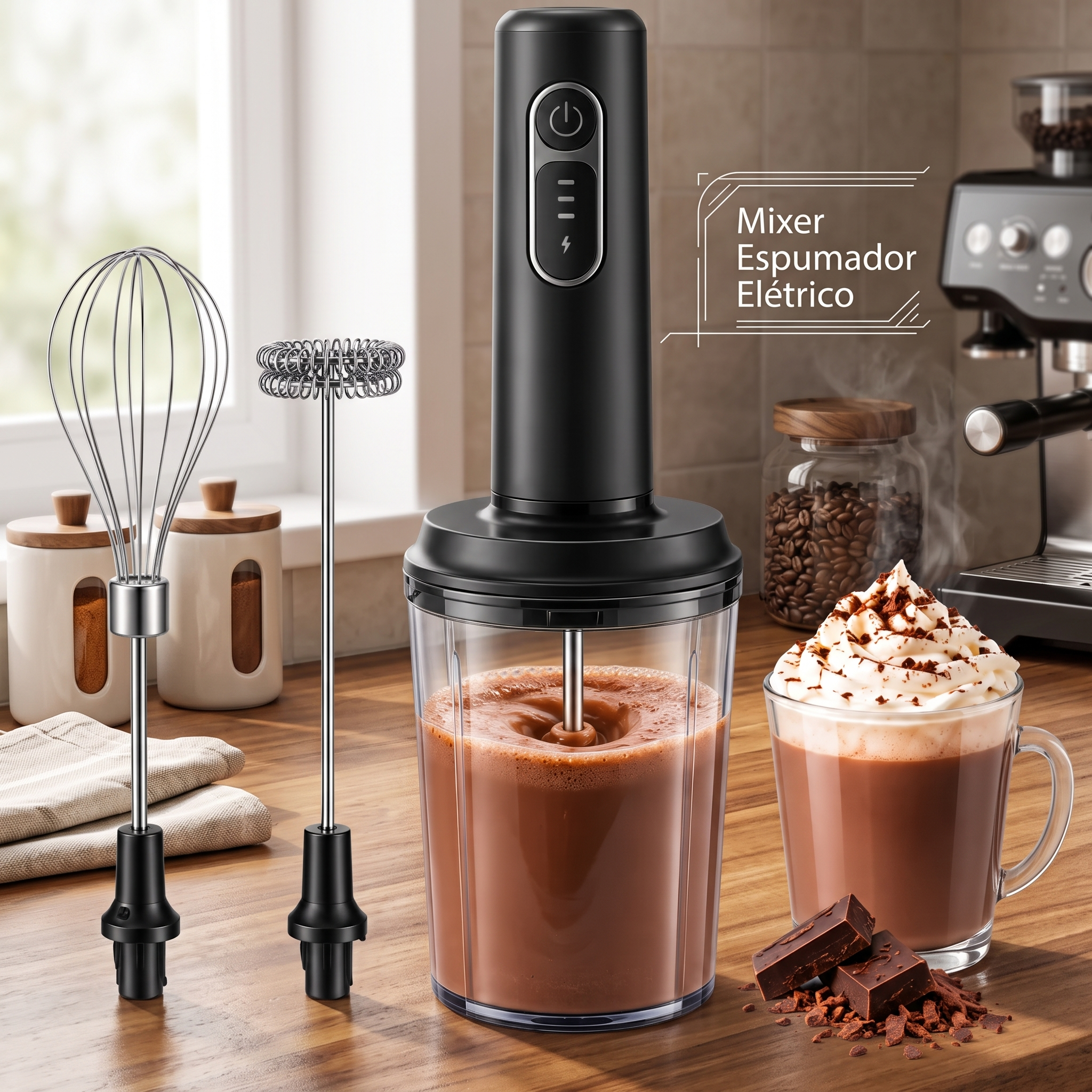 Mixer espumador elétrico portátil com duas hastes